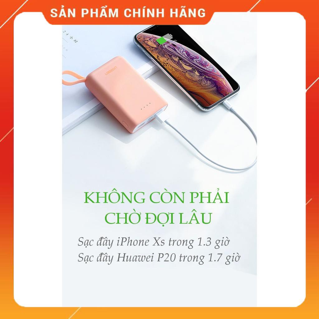 Sạc dự phòng UGREEN PB133 dung lượng 10000mAh, có móc treo tay, 2 cổng sạc usb, 2 cổng