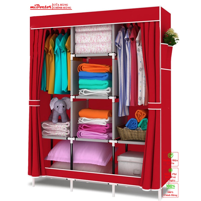 [Shopee Mall - Cao Cấp] Tủ vải đựng quần áo 3 buồng 8 ngăn, 2 buồng 6 ngăn inox bọc vải cao cấp miDoctor