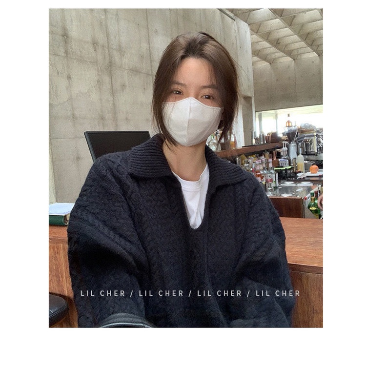 Áo dệt kim cổ chữ V dáng rộng thời trang thu đông phong cách Hàn Quốc cho nữ