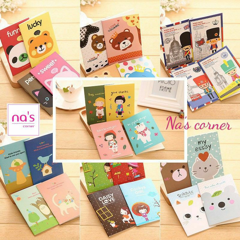 Sổ tay ghi chú nhiều hình thú hoa lá cute kẻ ngang 8.5x12cm kute 32 trang