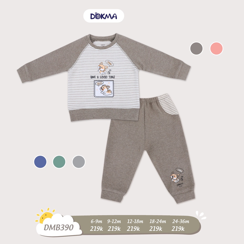 DB1220 Bộ dài tay cổ tròn Dokma chất nỉ dày vừa (9-36M)