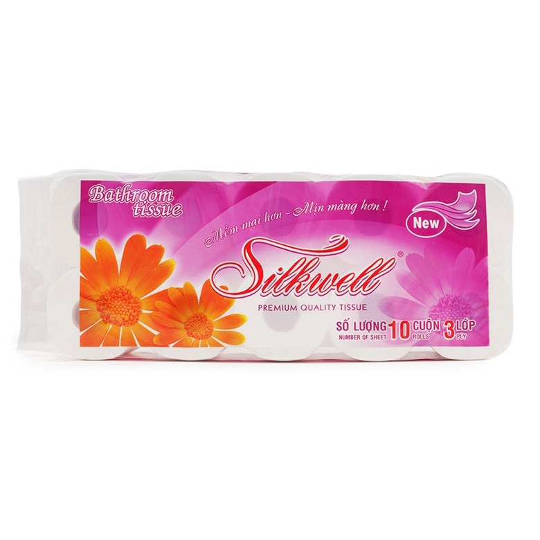 Giấy vệ sinh Silkwell Tím 10 cuộn 3 lớp có lõi cao cấp siêu mềm mịn không tẩy trắng hàng chính hãng