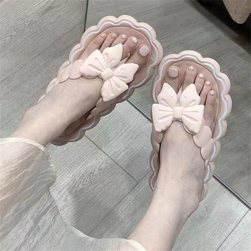 Dép Sandal Đế Mềm Chống Trượt Quai Nơ Ren Siêu Dễ Thương Dành Cho Nữ Đi Biển / Trong Nhà / Ký Túc