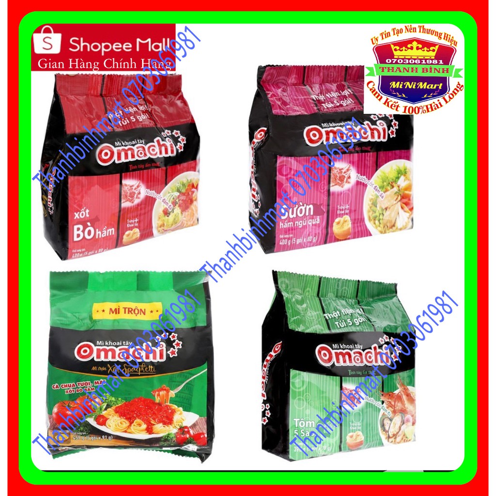 ComBo 5Gói-10Gói  Mì Omachi Vị Bò Hầm, Sườn, Tôm chua cay,mì trộn xốt spaghetti