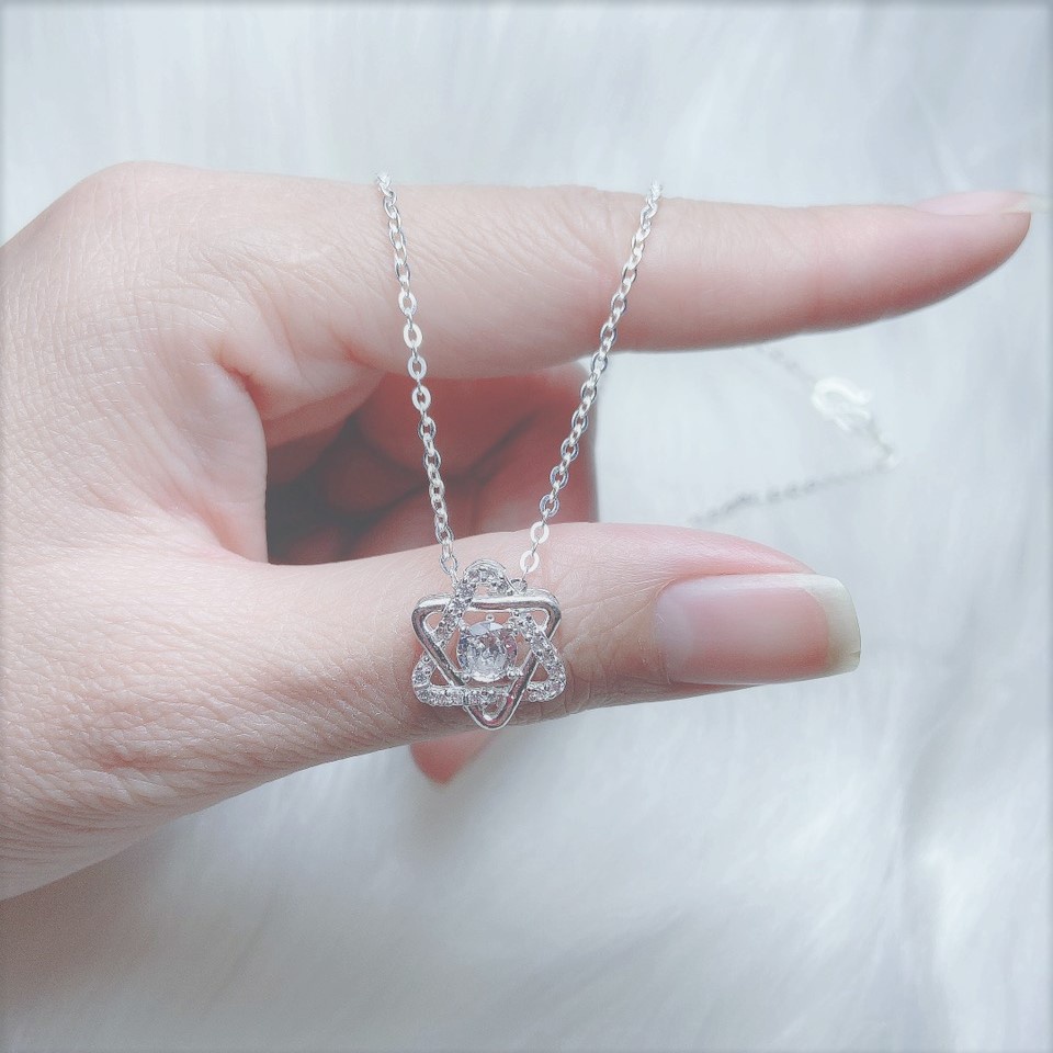 Dây chuyền bạc nữ 2 hình tam giác đan nhau, Vòng cổ chất liệu bạc ta sang trọng - Trang sức bạc Evasilver