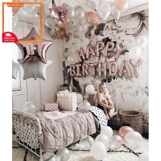 Set bóng trang trí sinh nhật + 4 sao đại + 50 bóng nhũ
