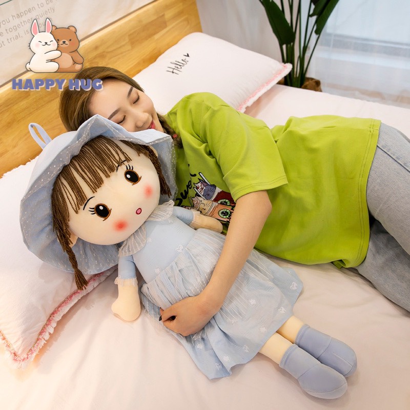 Đồ chơi gấu bông búp bê vải có tóc váy thô mềm 2 lớp size 50/70cm, búp bê nhồi bông đáng yêu cho bé gái - Happy Hug