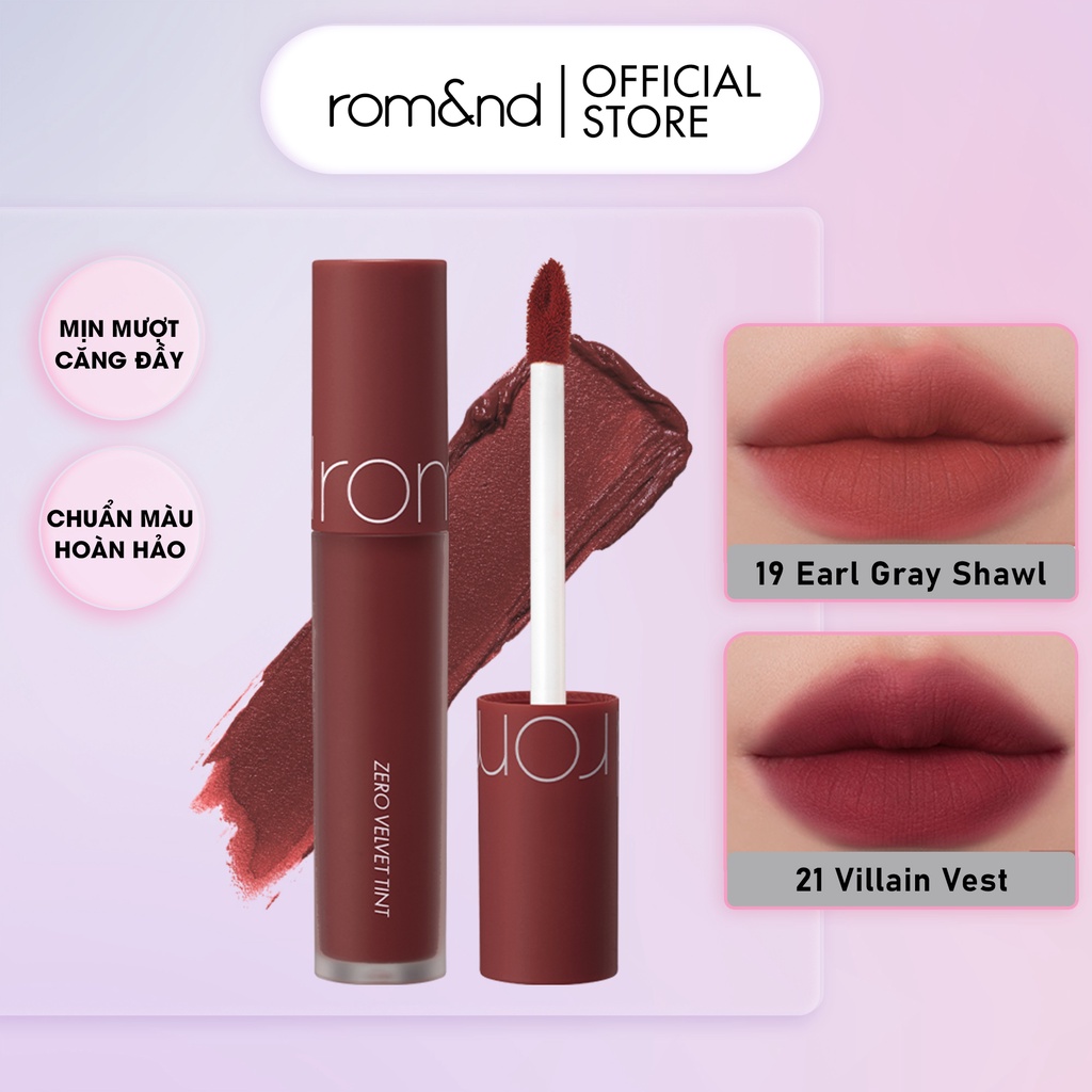 [Rom&amp;nd] [Màu 18-21] Son kem lì, lên màu siêu chuẩn, mềm mại như nhung Hàn Quốc Romand Zero Velvet Tint 5.5g