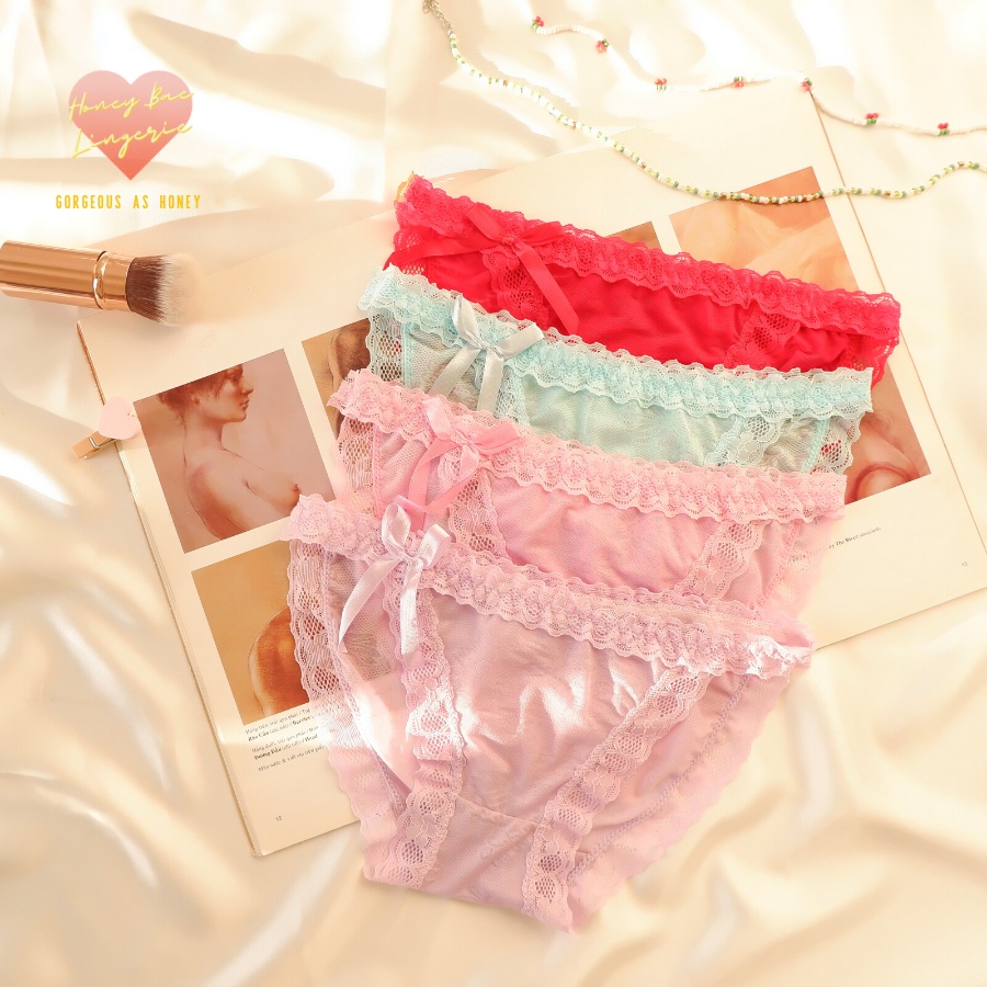 Quần Lót Ren Nữ Cao Cấp đính nơ xuyên thấu quyến rũ đáng yêu cute kháng khuẩn thoáng mát REN005 Honey Bae Nội Y | BigBuy360 - bigbuy360.vn