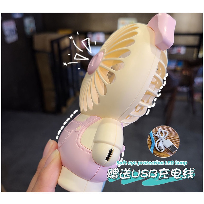 Quạt Điện Mini Cầm Tay Hình Chú Heo Dễ Thương Sạc Cổng Usb Có Đèn Tiện Dụng