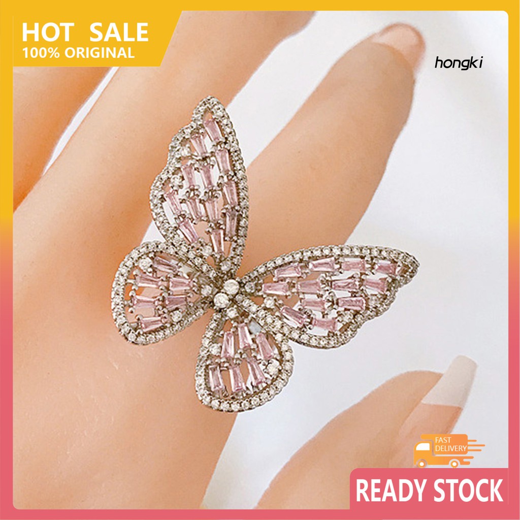 BUTTERFLY Nhẫn Hợp Kim Hình Bướm Đính Đá Thời Trang Cho Nữ