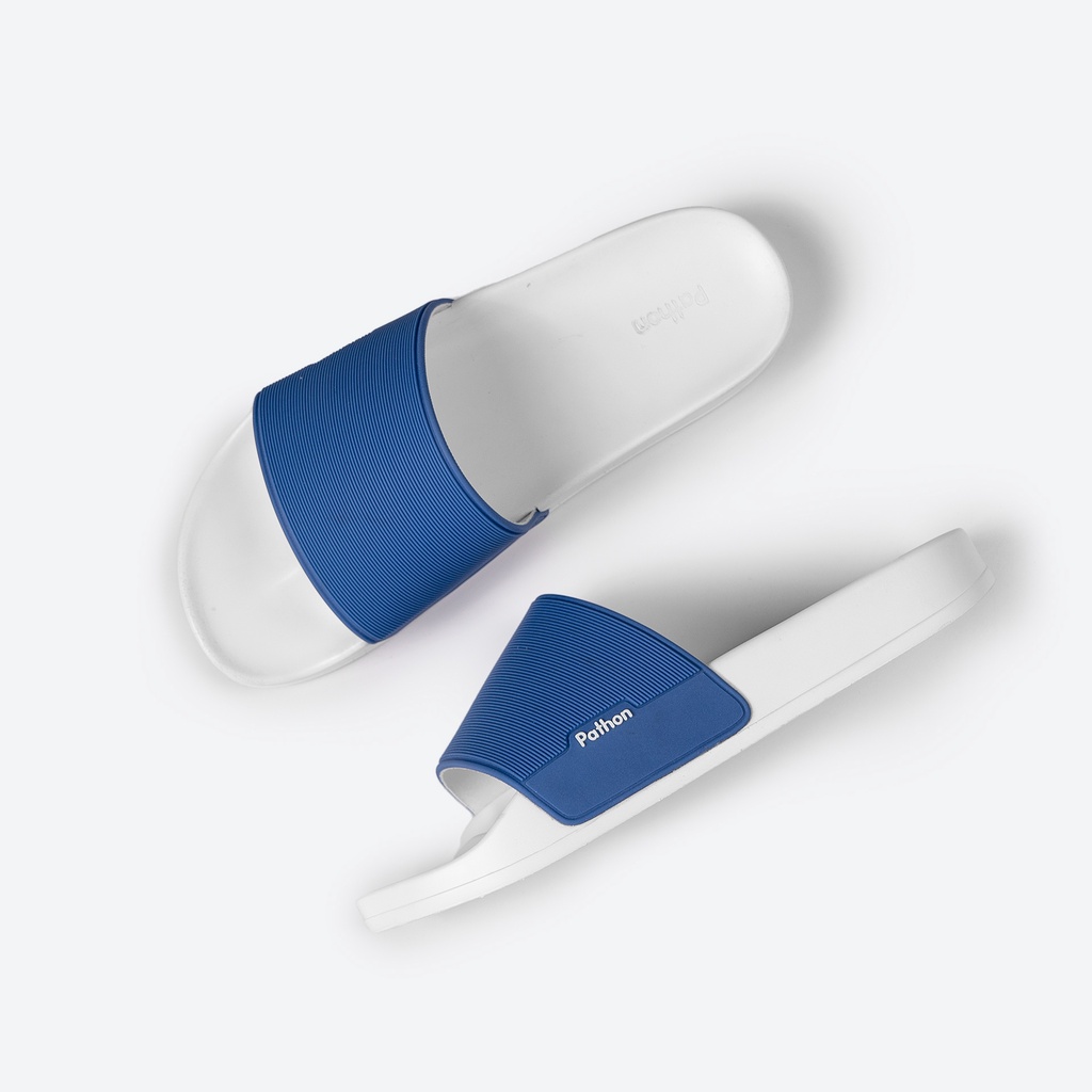 Dép nam nữ quai ngang slipper Pathon quai PVC và đế PU trắng quai xanh dương Mẫu SD33