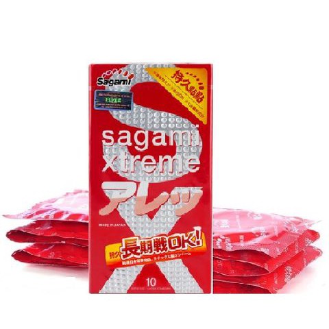 BCS Bao cao su Sagami Xtreme Feel Long NHẬT BẢN, mỏng, gân gai, kéo dài quan hệ, chống xuất tinh sớm (hộp 10 cái)