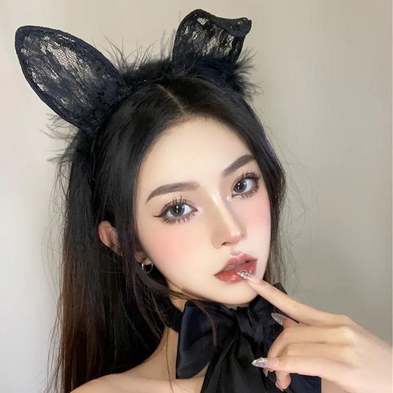 Bờm ren cài tóc cosplay tai mèo phối lông vũ xinh xắn THE CELYNBRA