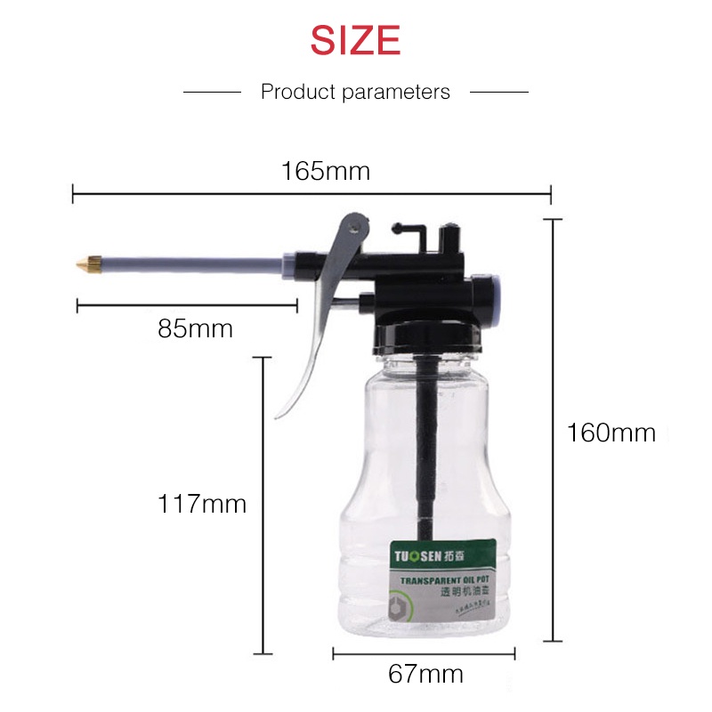 Dụng cụ phun dầu PECHAM bằng nhựa trong suốt áp suất cao 250ml