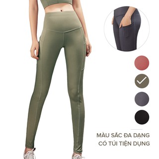 Quần tập yoga, tập gym nữ nâng mông, cạp cao, co giãn màu xanh Miix_MQ1