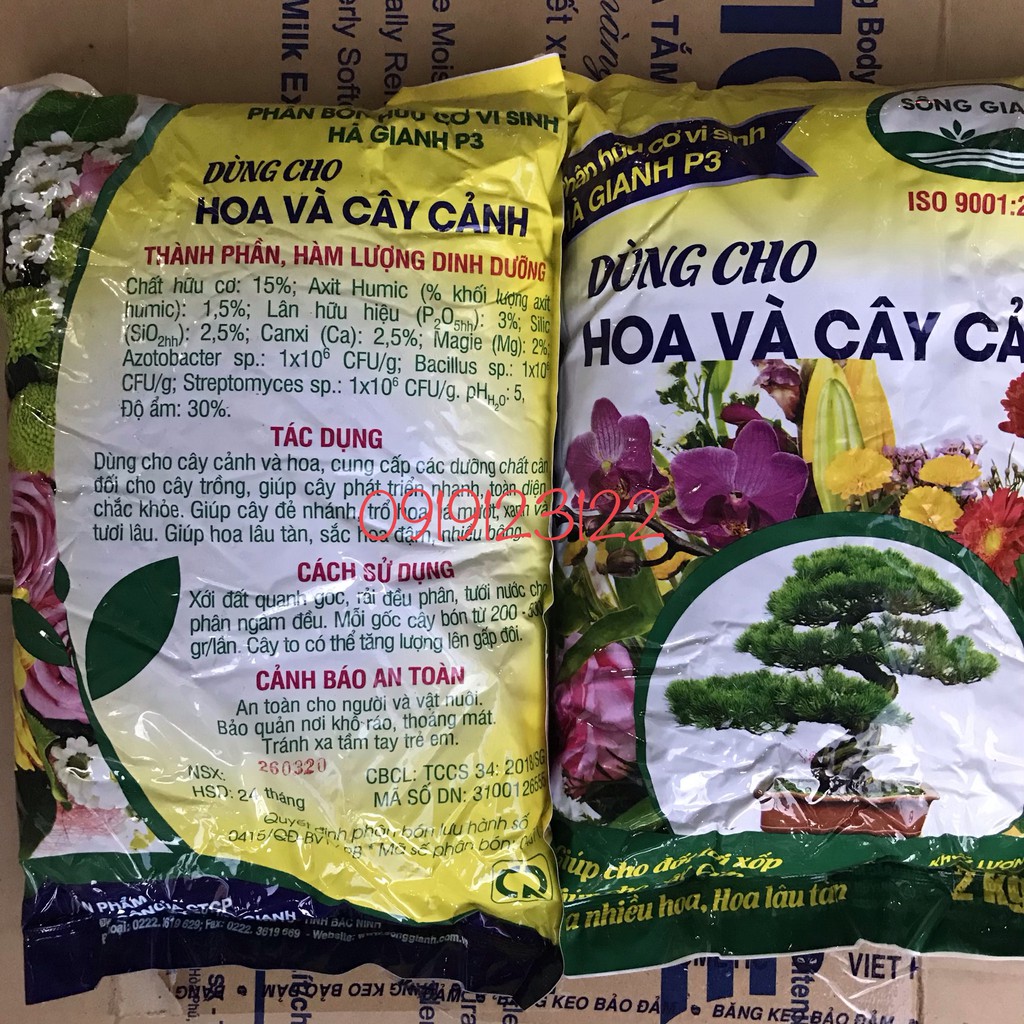 2KG Phân bón hữu cơ VI SINH SÔNG GIANH P3 chuyên dùng cho hoa cây cảnh