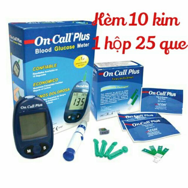 Máy thử đường huyết OnCall Plus chính hãng tặng kim và hộp 25 que tiểu đường On Call