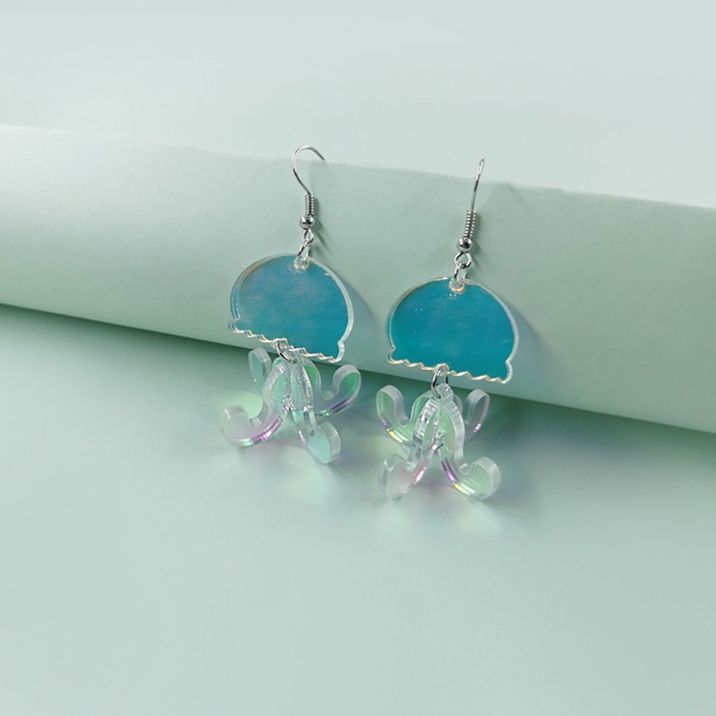 Khuyên tai kẹp điều chỉnh trong suốt hologram Leous Amelie Accesories hình con sứa Blue Ocean Jellyfish
