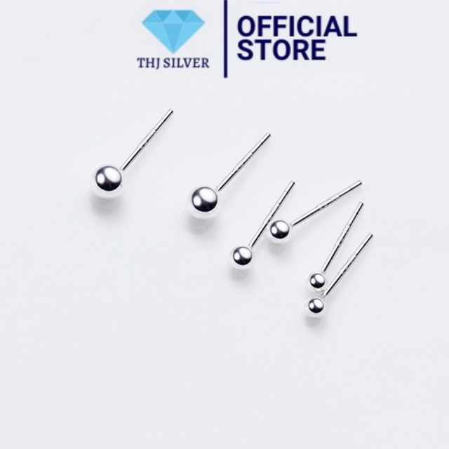 Bông tai nụ bạc tròn bóng đẹp chuẩn bạc ta size 5ly, 4ly ,3ly-THJ SILVER