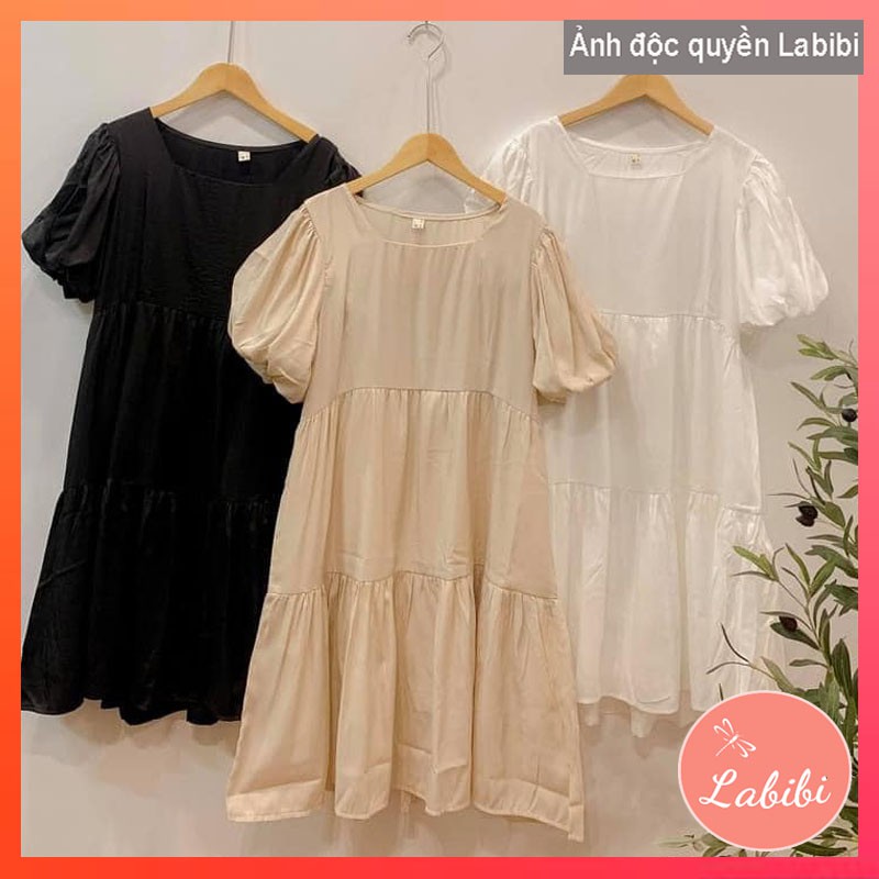 Váy Babydoll 3 Tầng Cổ Tròn Tay Phồng Xinh Xắn, Đầm Xòe Form Rộng Phong Cách Tiểu Thư, Labibi