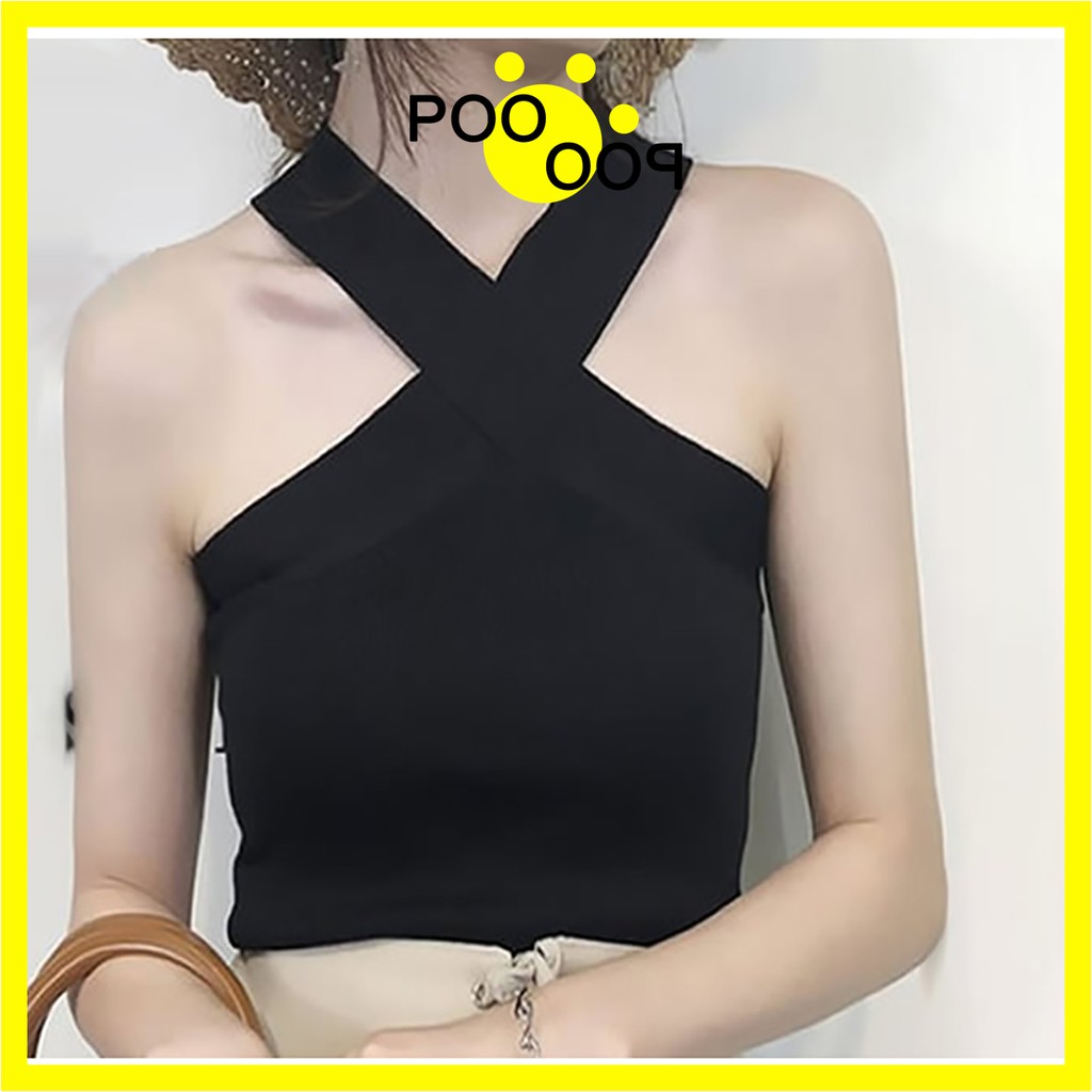 Áo Yếm Dệt Kim Hai Dây Đan Chéo Cổ Phong Cách Hàn Quốc Sexy PooPoo Store