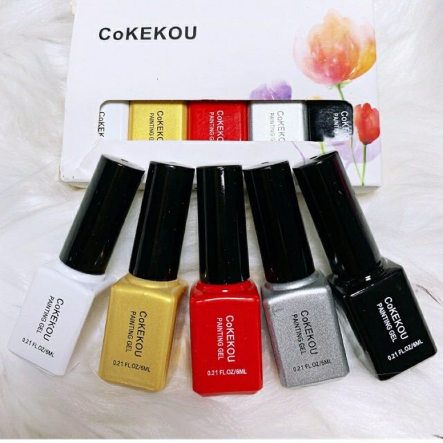 sét gel vẽ 5 màu cơ bản cokekou.gel vẽ nét