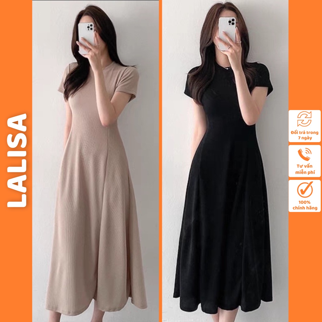 Đầm Maxi Dài Len Suông LALISA Váy Dự Tiệc Tay Ngắn Chất Len Dệt Kim Thiết Kế Hàn Quốc Mùa Thu Đông Hai Màu Đen Kem VD014