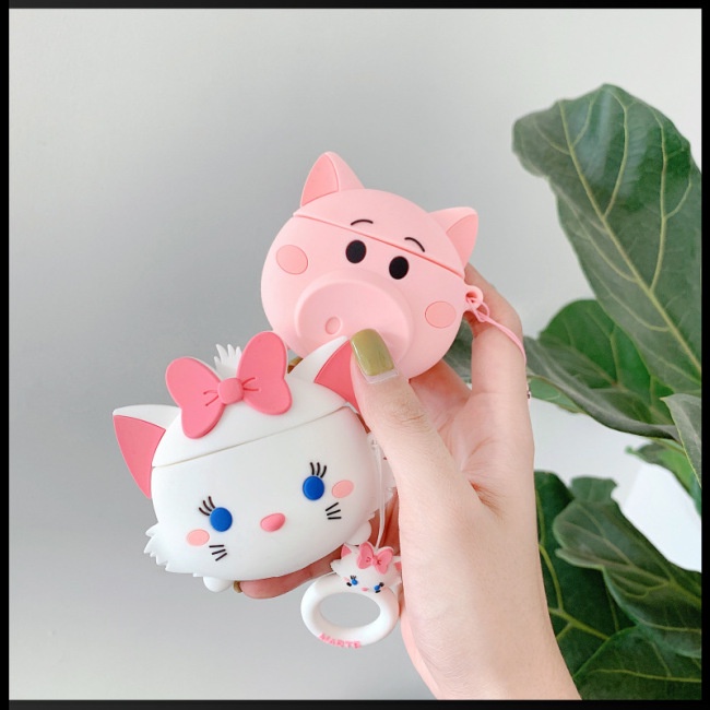 Vỏ Bảo Vệ Hộp Sạc Tai Nghe Airpods 1 / 2 Hình Chú Heo / Mèo Dễ Thương Ốp