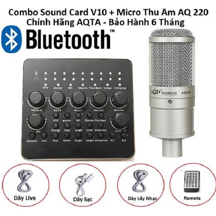 Combo Sound Card V10 Bluetooth + Micro Thu Âm AQ 220 Chính Hãng AQTA Bộ Hay Nhất Hiện Nay Bảo Hành 6 Tháng