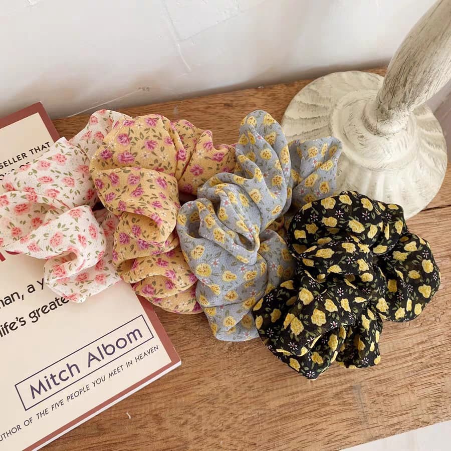 Scrunchies vải voan hoa nhí retro