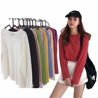 Áo Thun Tay Dài Cổ Tròn Dễ Phối Đồ 10 Màu Sắc Chọn Lựa Phong Cách Hàn Quốc