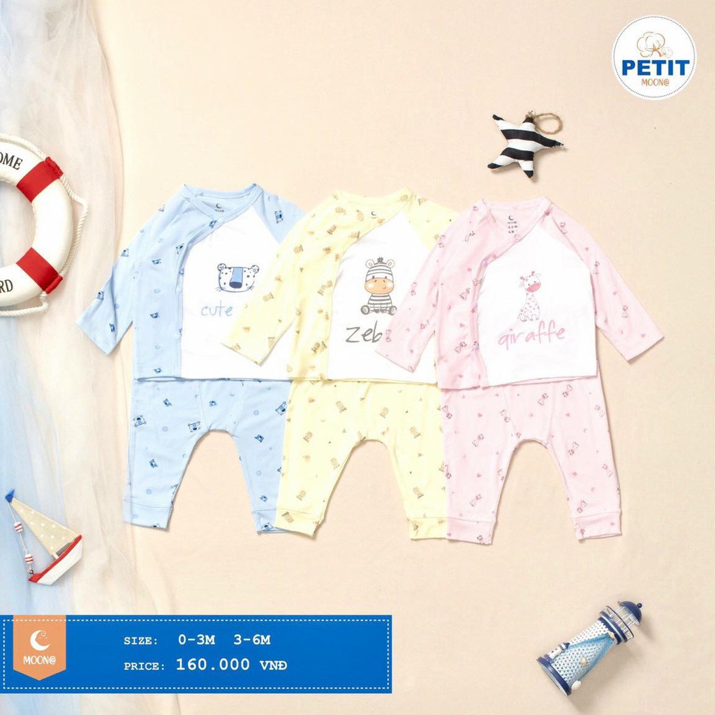 Bộ cài lệch sơ sinh Moon Petit cho bé (Sz 0-6m )