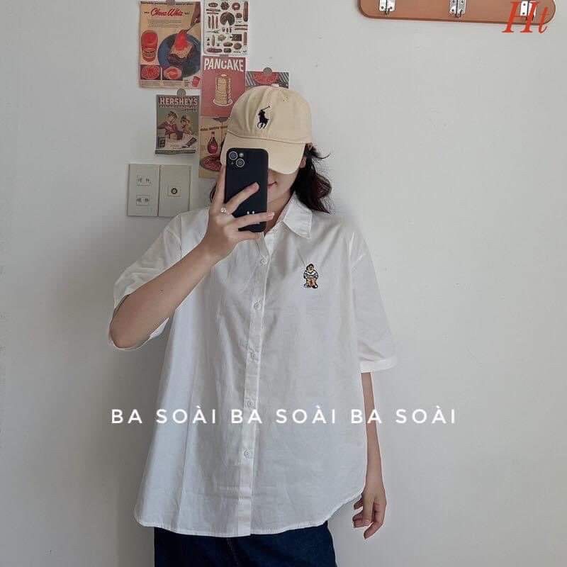 Áo sơ mi cộc tay logo gấu da vàng H2A966