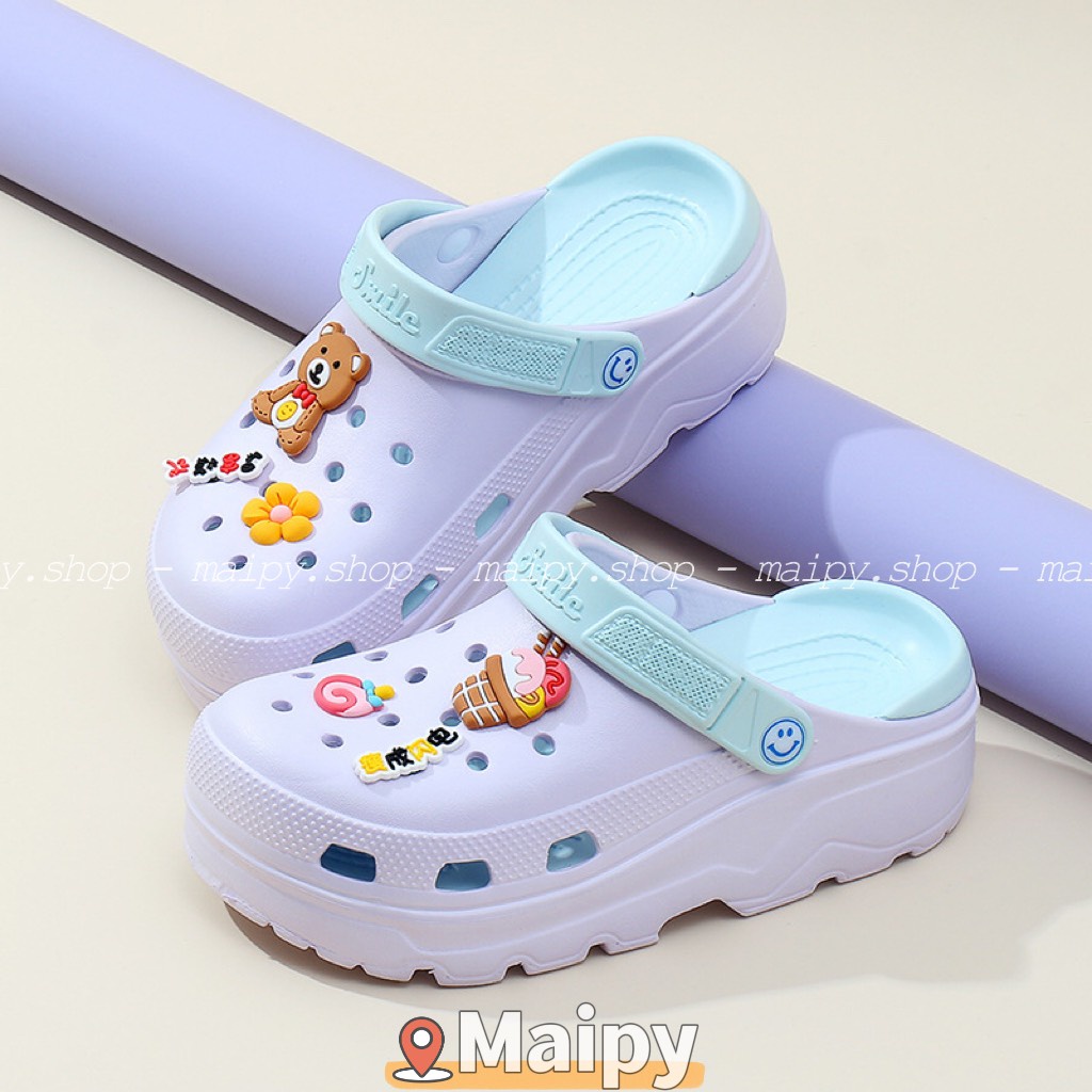 Sục y tá đế dày, Dép cross siêu nhẹ chống trượt, đi mưa, chống trơn tặng kèm Jibbitz - Maipy