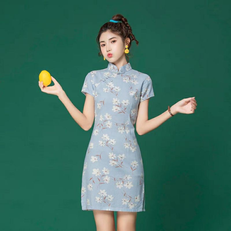 Đầm Sườn Xám Hoa Trẻ Trung Dáng Suông Màu Đẹp