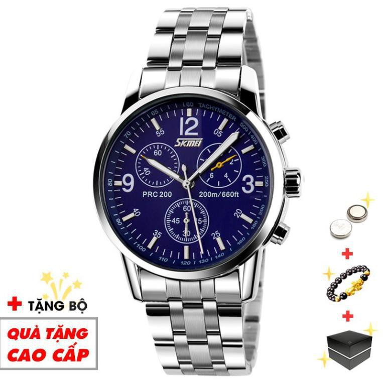 H Đồng hồ nam SKMEIL 3 máy, 3 kim cực đẹp, bắt mắt dây thép cao cấp ko gỉ 8 6
