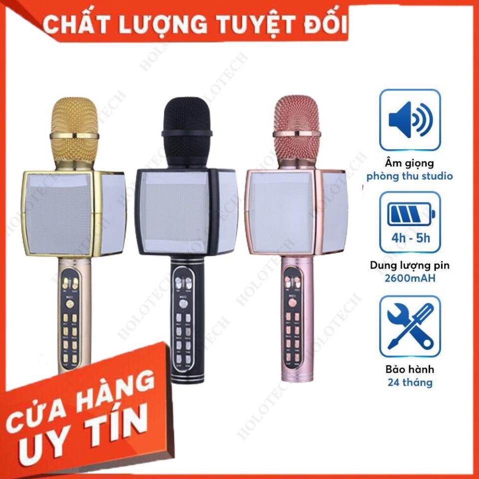 Micro Karaoke Bluetooth Không Dây YS91 Kèm Loa Bluetooth Âm Bass Hay - Mic Hát Cao Cấp Bắt Giọng Có Cổng Cắm USB Thẻ Nhớ