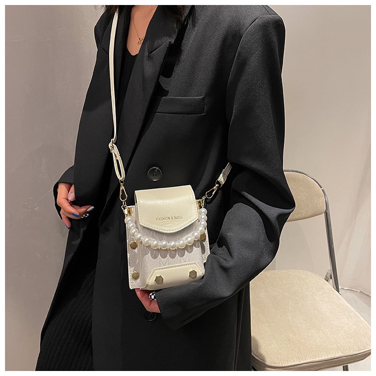 Túi đeo vai IELGY dáng vuông nhỏ in họa tiết đính ngọc trai kiểu phương Tây thời trang dành cho nữ