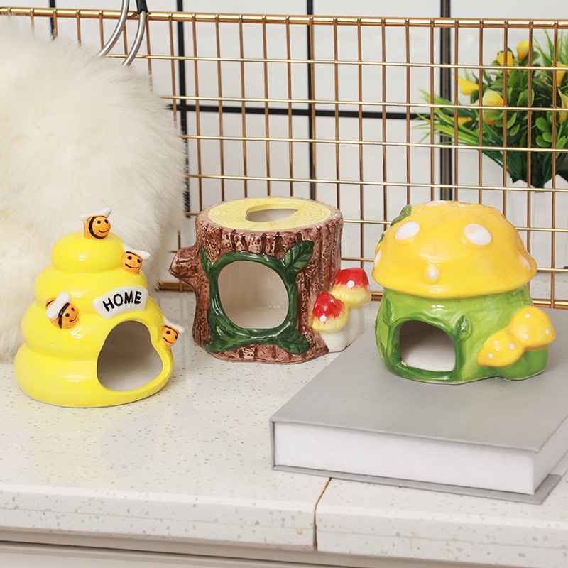 Nhà ngủ sứ cho hamster. Nhà sứ cổ tích (tổ ong/nấm xanh/gốc cây)