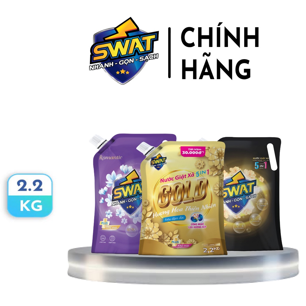 Combo túi Nước Giặt Xả SWAT Gold 2.2kg + túi Nước Giặt Xả Romantic 2.2kg + túi Nước Giặt Xả Luxury 2.2kg