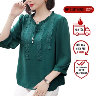 Áo Kiểu Nữ Trung Niên A569, Mẫu Áo Trung Niên Cổ Thắt Nơ Form Rộng Trang Nhã | Thời Trang NP CLOTHING U60