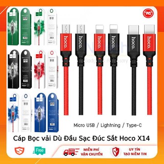 Cáp sạc bọc dù đầu sạc đúc sắt hoco x14 dài 1m 2m lightning /typec /micro usb