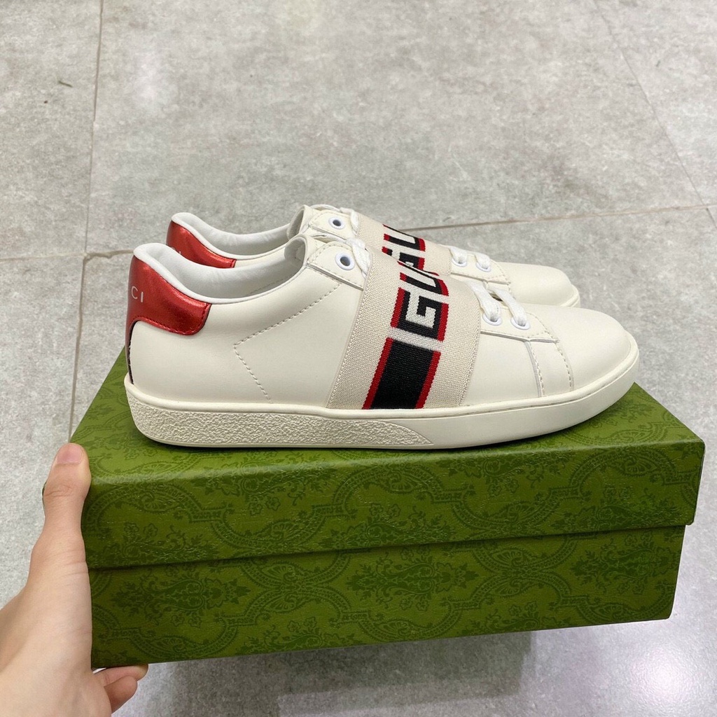 GIÀY THỂ THAO SNEAKER GUCCI ACE ĐOÀN VĂN HẬU GUCCI ĐAI NGANG GÓT ĐỎ BẢN CAO CẤP ẢNH THẬT TỰ CHỤP+FREESHIP
