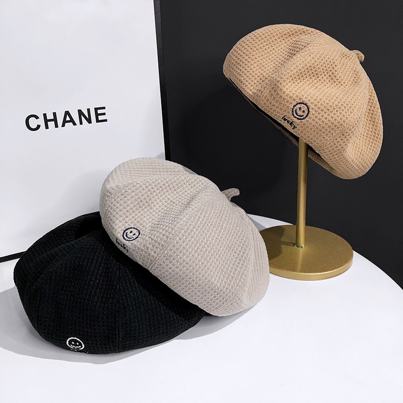 Mũ nồi beret chất mềm mịn thêu hình Mặt cười lucky phong cách đáng yêu thu đông cho bé từ 2-5 tuổi mới nhất ML07