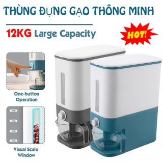 THÙNG ĐỰNG GẠO THÔNG MINH 12KG 3 TRONG 1 HÌNH CHỮ NHẬT KÈM CỐC VO GẠO TIỆN LỢI.
