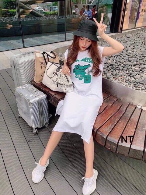 ĐẦM tay hến dáng dài 96cm chất cotton in hình CÁ SẤU [vaysuong] | BigBuy360 - bigbuy360.vn