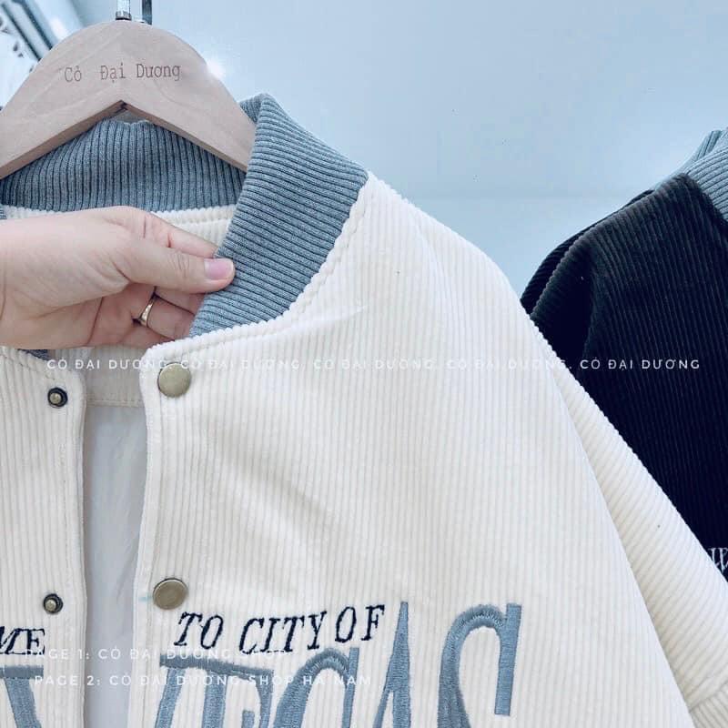 Áo Khoác Nữ Nhung Tăm Thêu Chữ LAS UNISEX, Áo Bomber Nữ Siêu chất