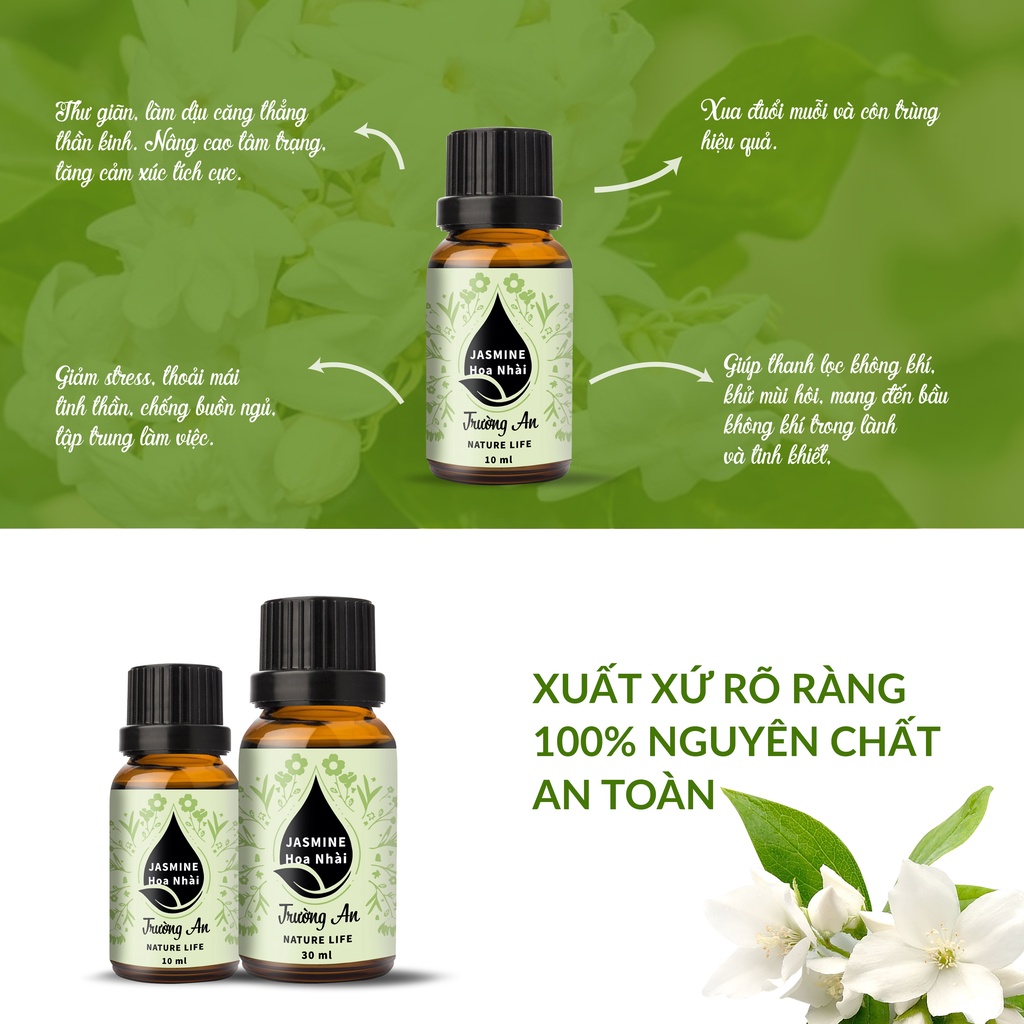 Tinh dầu Hoa Nhài Jasmine Trường An Essential Oil, xuất sứ thiên nhiên không pha tạp chất, có giấy kiểm định COA