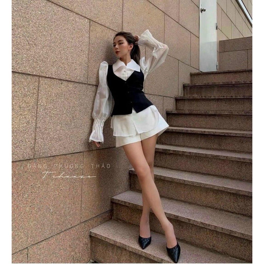 Set sơ mi trắng + áo gile